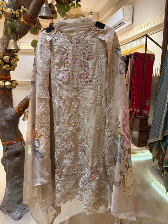 Earthy shade pakistani pure organza suit set