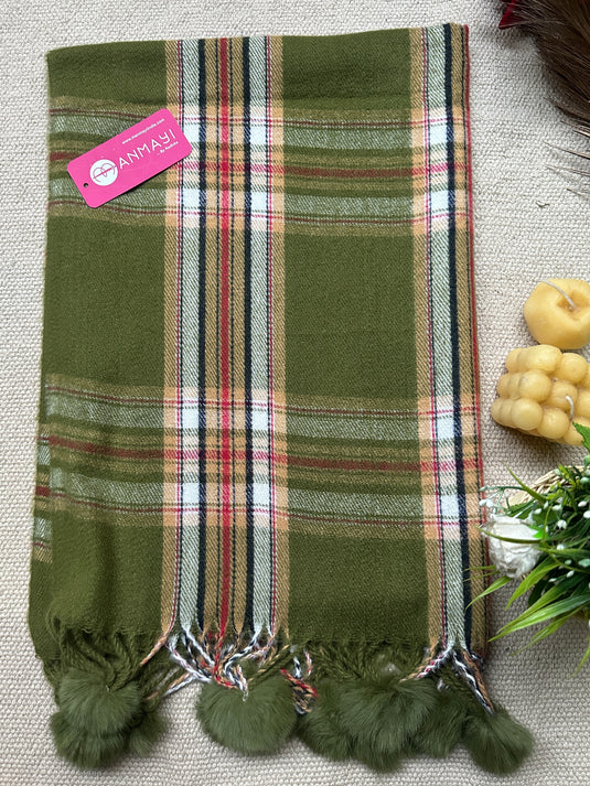 Soft check pom pom stoles