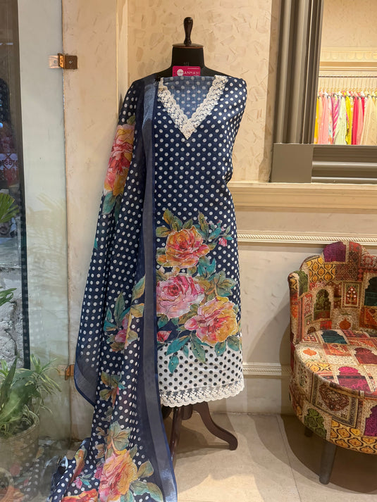 Digital flower polka dots suit set