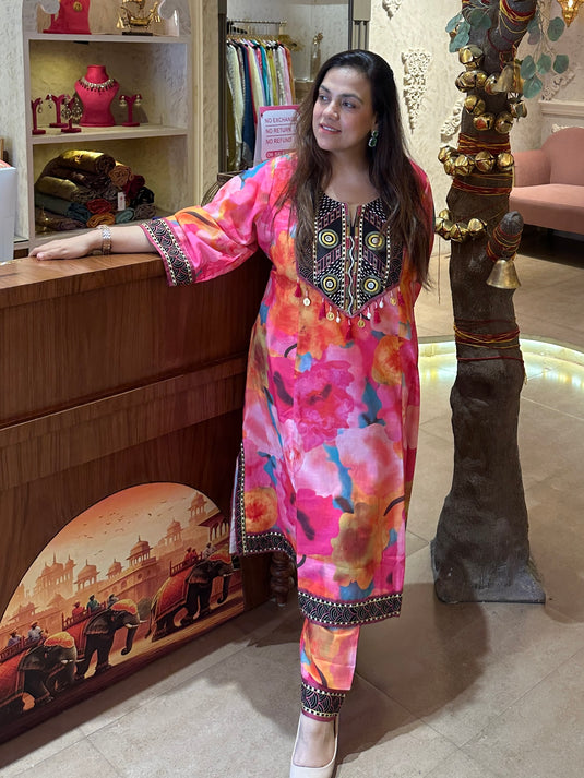 Candy coloured Pakistani cotton choga set