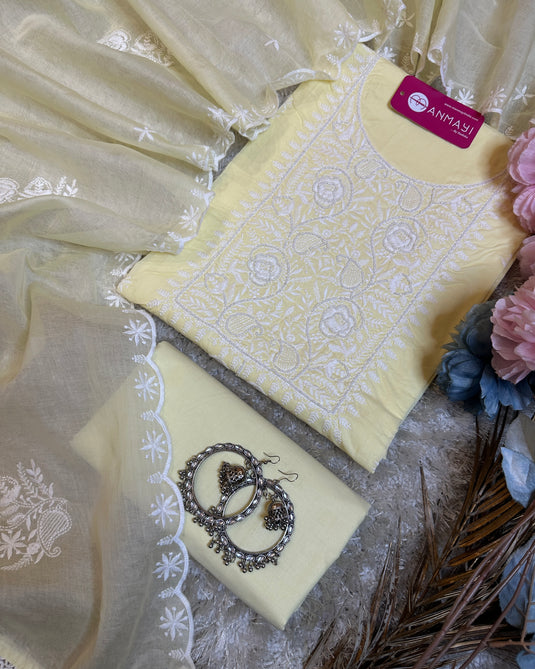 Cotton Chikankari pearl neck pastel shade suit set