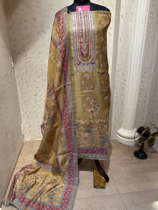Tissue Chanderi printed work neck suit set