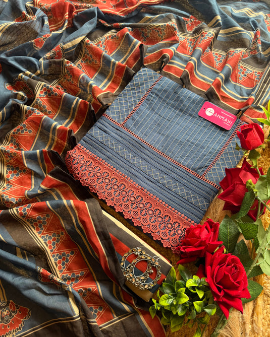 Pure cotton cross stitch work suit set