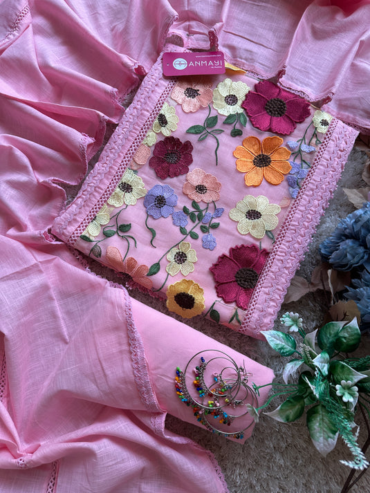 3D floral panel cotton crochet suit set