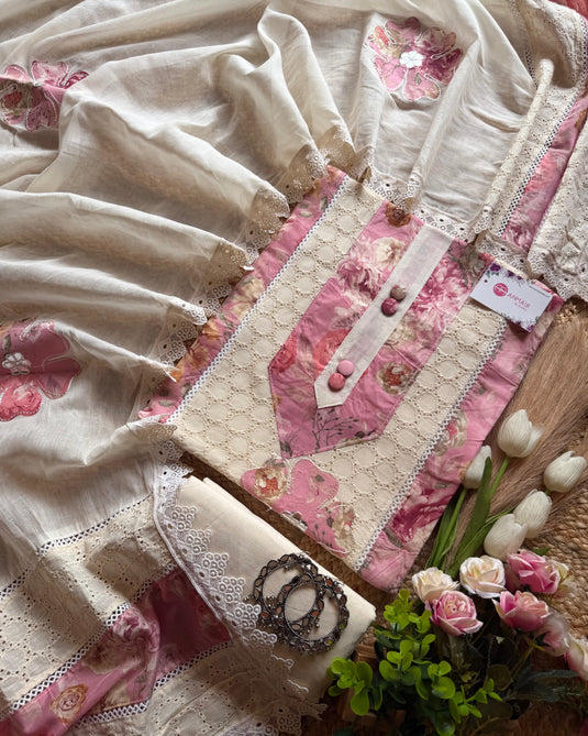 Hakooba cotton digital print shirt suit set with gotta patch work