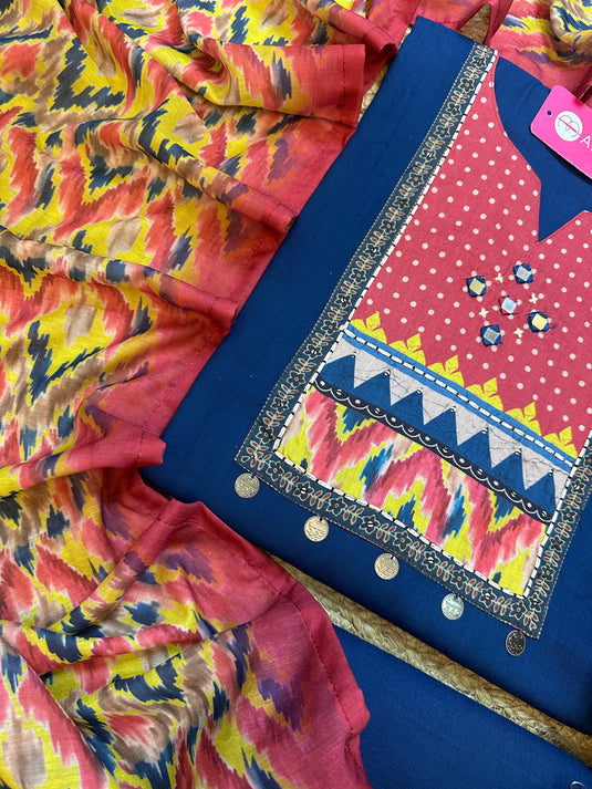 Rayon Banjara neck suit with muslin dupatta