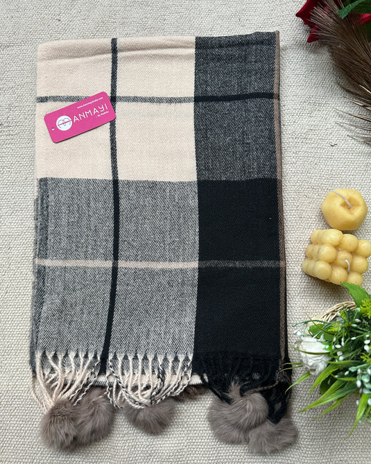 Soft check pom pom stoles