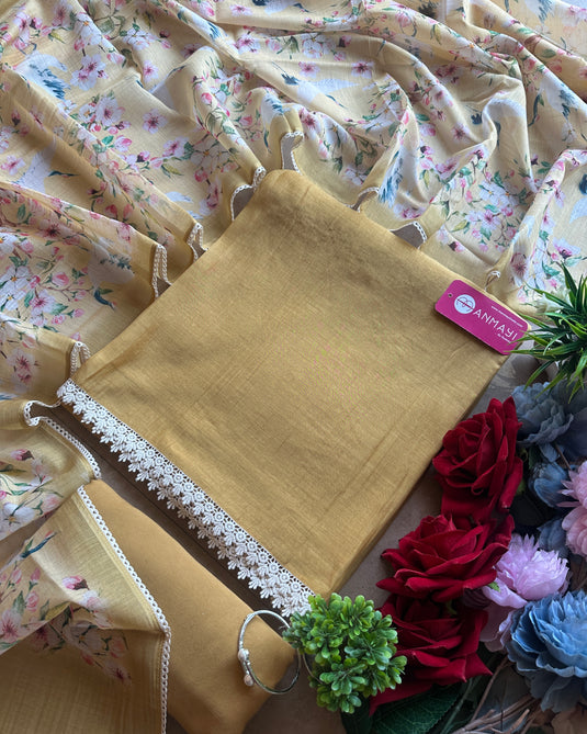 All over pure mul suit set with printed dupatta