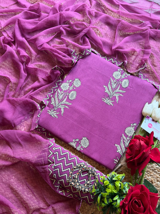 Printed guldasta fine Cambric cotton suit set with chiffon dupatta