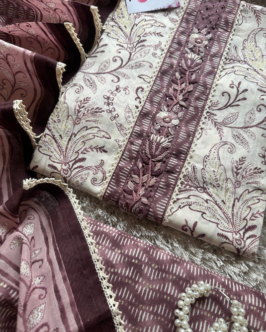 Combination white wine printed pure cotton suit set