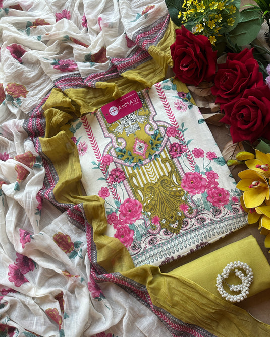 Pakistani style muslin cotton suit set with cotton dupatta