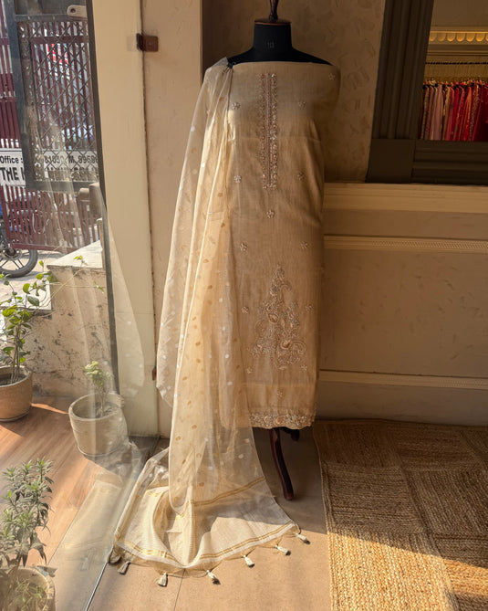 Jamdani gold embroidered suit set