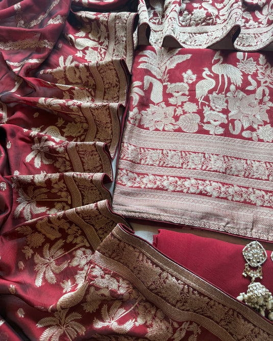 Festive zari taffeta silk suit set