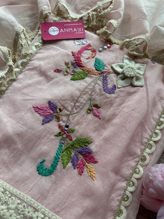 Wool mirror work Mul Chanderi sets with tassel dupatta