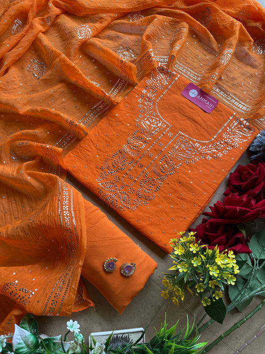 Festive bright Mul Chanderi suit set