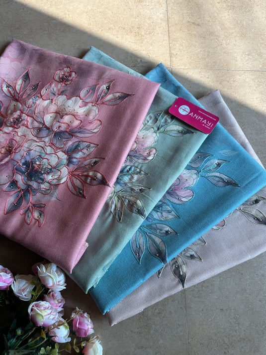 Pastel highlighted floral soft spun suit set