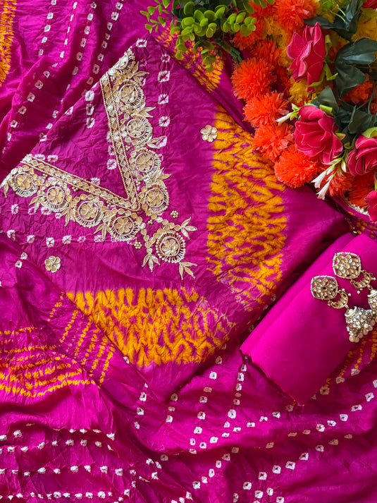 Ghadchola silk Shibori print suit set