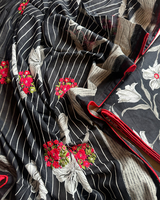 Hibiscus printed fine cambric cotton suit set