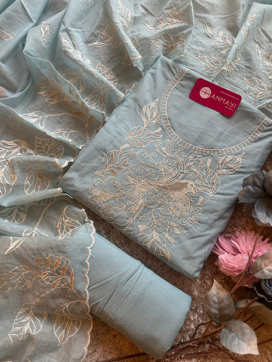 Mul Chanderi dori work bird suit set