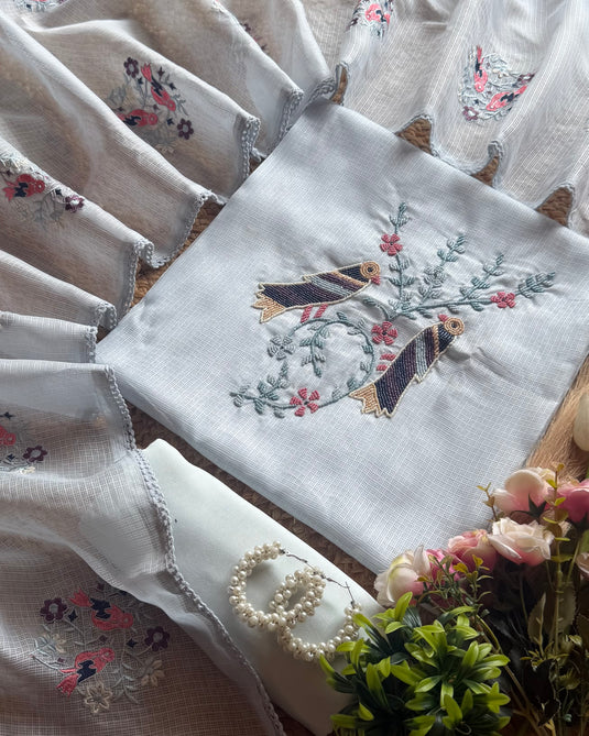 Kota Doria bird embroidered suit set