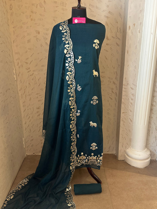 Leather work festive Mul Chanderi suit set