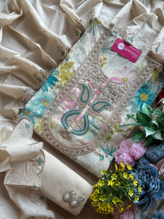 Modal floral print dori anarkali neck