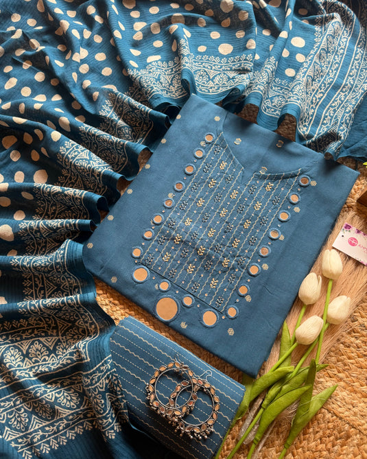 Soft handloom cotton mirror abstract suit set