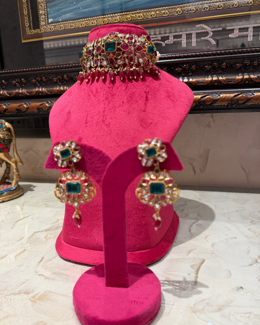 Jadau meenakari choker ser with hangings