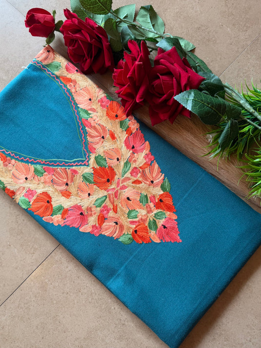 Soft shade Kashmiri coord set with coloured aari work