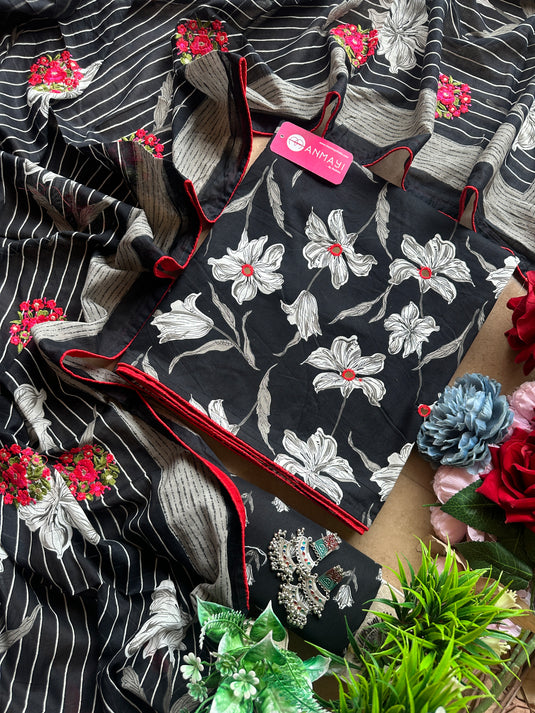 Hibiscus printed fine cambric cotton suit set