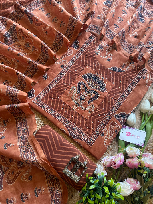 Vintage ajrakh block print pure cotton suit set