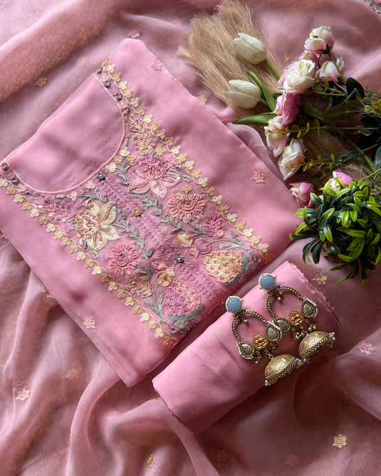 Pastel Chiffon pastel aari embroidered suit set