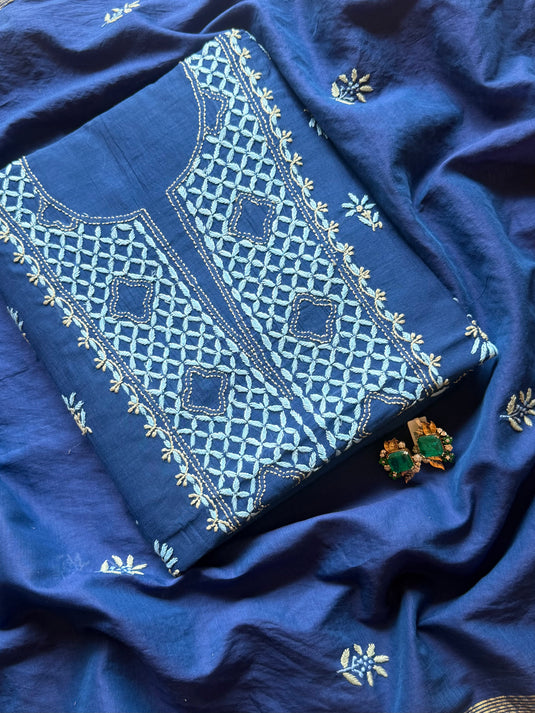 Coloured Bakhiya pure mul chanderi suit set