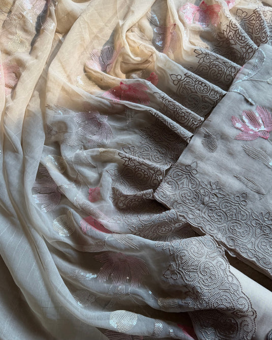 Soft sequins work organza shimmer suit set