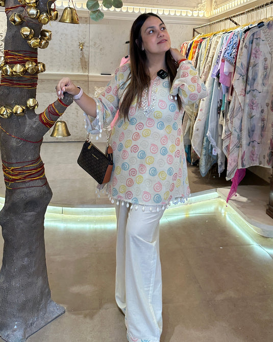 Jute Linen pastel digital print Coord Set