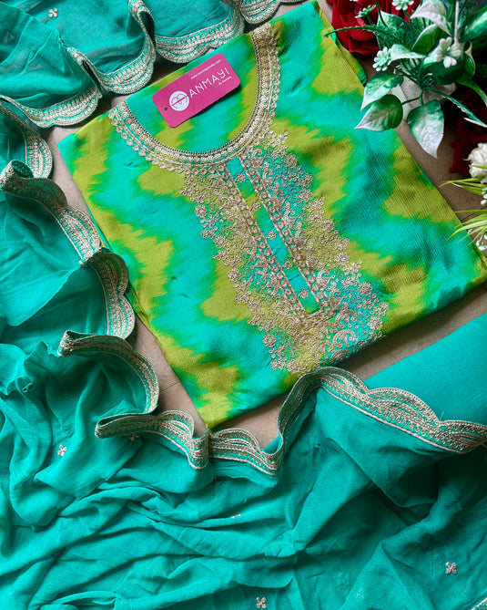 Chiffon Ikkat print festive coming suit set