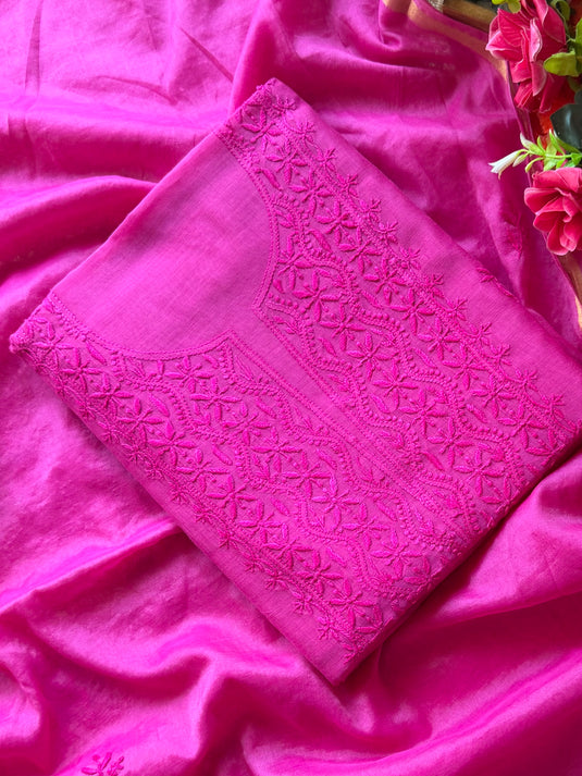 Bakhiya Chikankari pure mul suit set