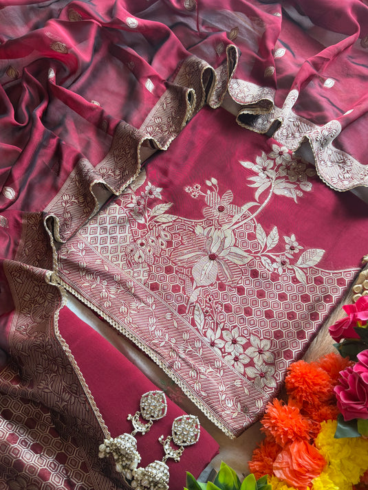Festive zari taffeta silk suit set