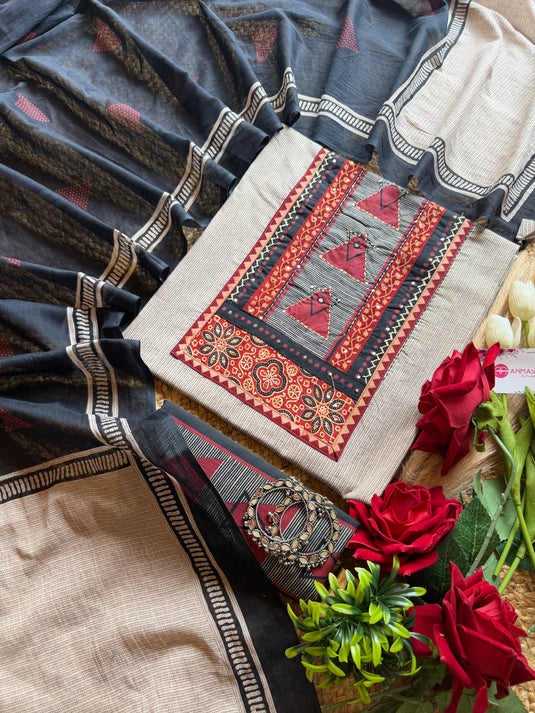 Geometric pattern pure handloom cotton suit set