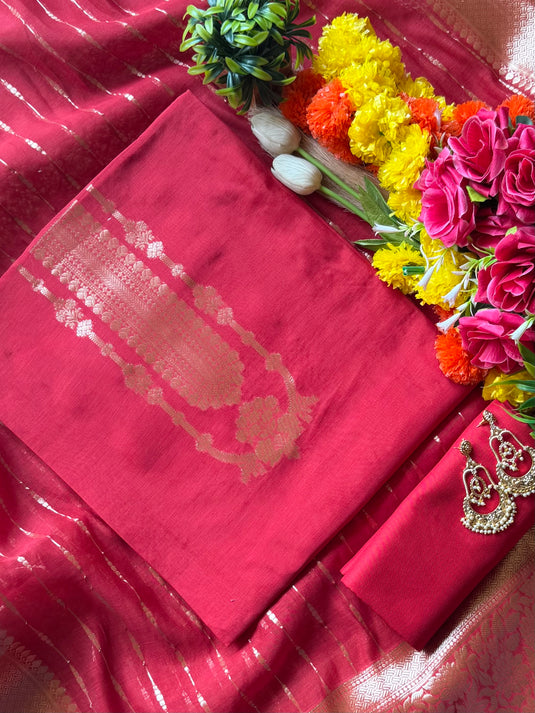 Maharani necklace pure Mul Chanderi suit with zari weave dupatta