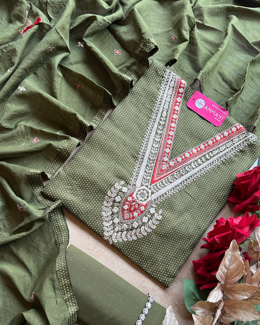 Jaam cotton embroidered v neck suit set