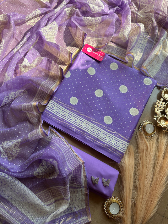 Vegan Cotton polka dots suit set with soft Kota dupatta