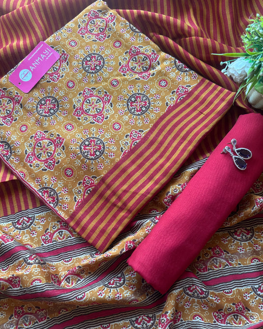 Ajrakh print panel pure Maheshwari suit set