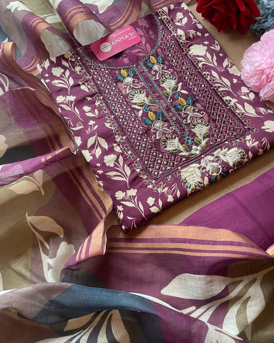 Leafy bright jaam cotton suit set with combination dupatta