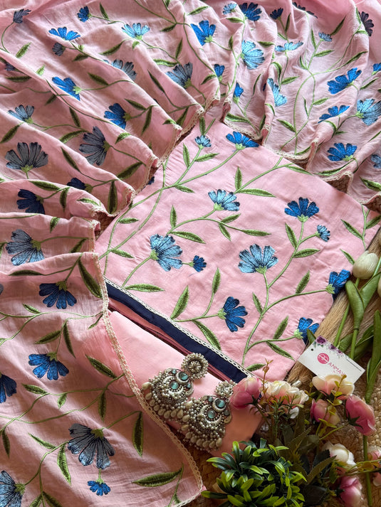 Machine ombre embroidered cotton suit set