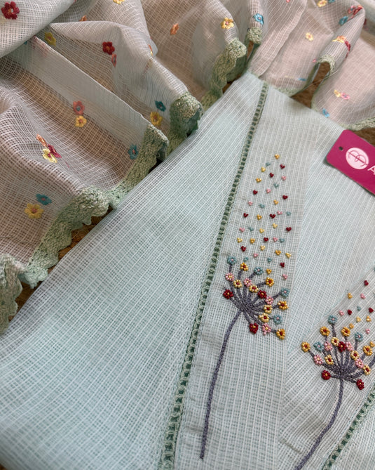 Coloured Pearls neck Kota Doria suit with garden dupatta