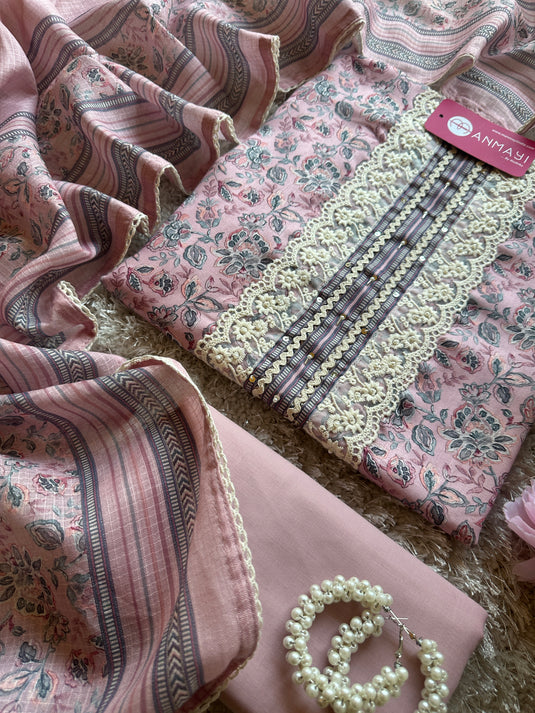 Soft printed rayon cotton suit set with cotton dupatta
