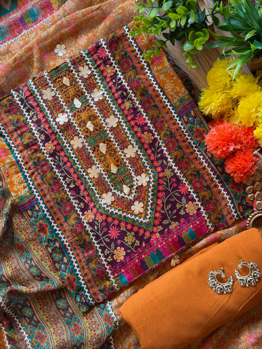 Highlighted leather persian print suit set
