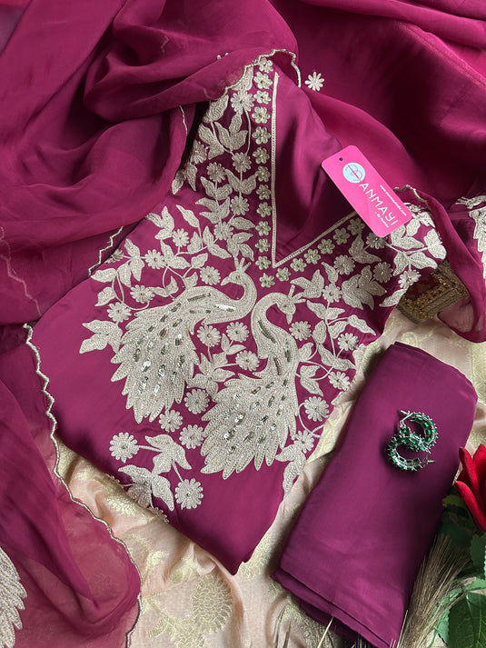 Satin Organza seaquins peacock suit sets