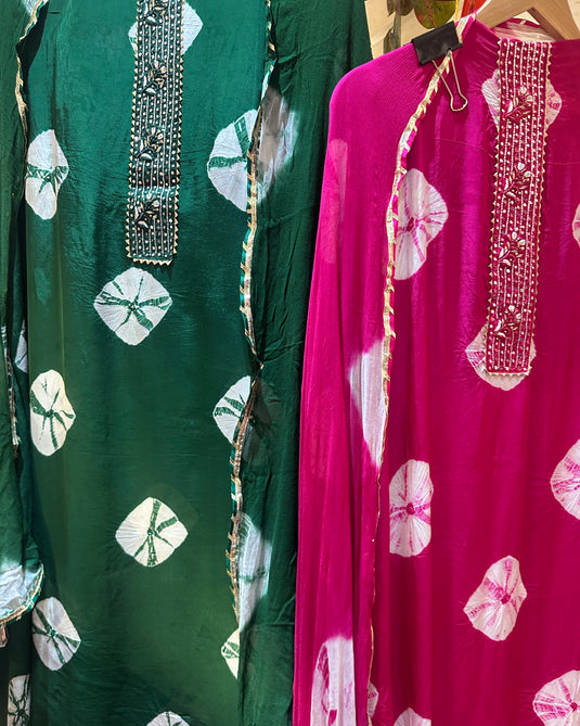 Shibori print semi crepe suit sets